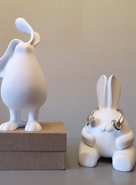 极速现代极简卡通白色兔子样板房摆件餐I柜酒柜展示柜儿童房饰品