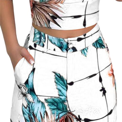 极速Summer Women Fashion 2-piece Outfit Set SleevelVess Prin
