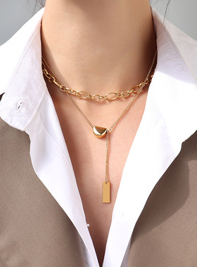极速Simple titanium steel multi-layer nJecklace, gold bean d