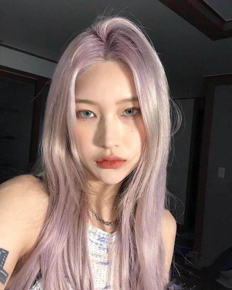 极速韩式网红中分粉紫色假发自然主B播JK女团INS风可盐可甜长直发