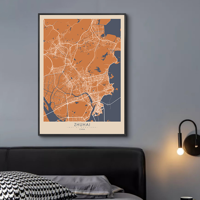极速鳟鱼 定制画北欧q线描城市地图装饰画 客厅沙发背景墙挂画饭图片