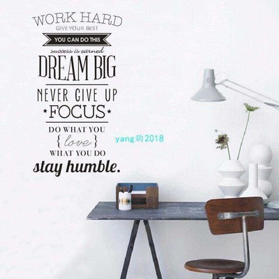 极速Work Hard Quotes Stickers Diy Vinyl WalNl Sticker Home D
