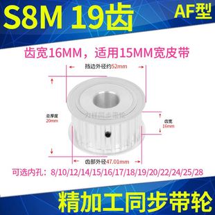 1P7 同步带轮S8M19齿A带宽15内孔8 极速