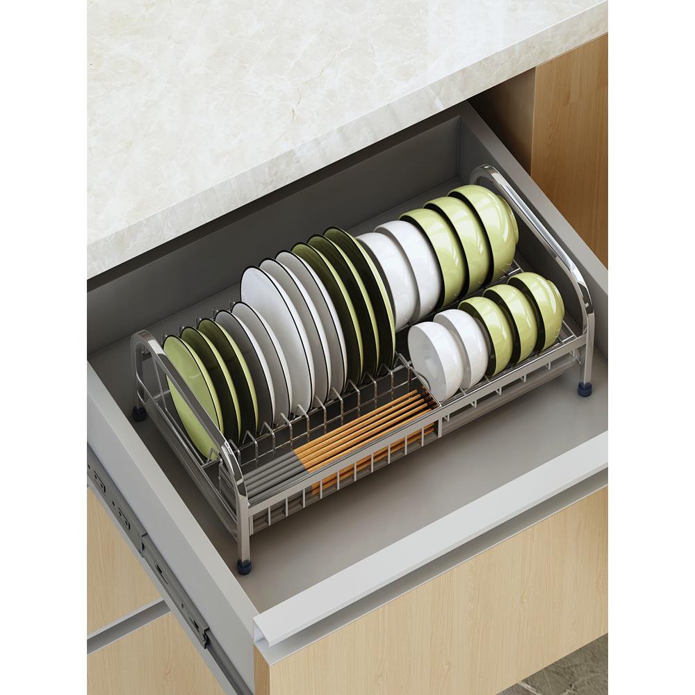 304不锈钢碗架沥水架小厨房抽屉消毒柜内置碗筷碟盘子收纳架单层