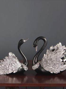 欧式轻奢客厅摆件高级感 情侣黑天鹅装饰工艺品 家居饰品结婚礼物