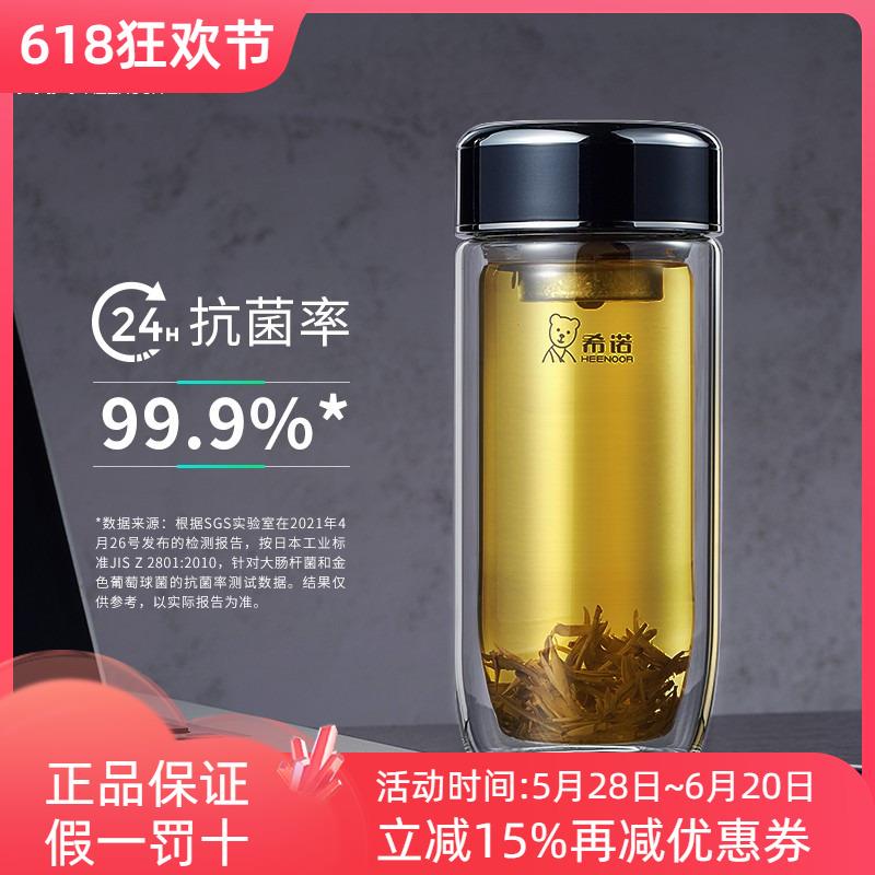 希诺双层玻璃杯银离子抗菌隔热钛杯高档便携鹅蛋男女士泡茶水杯子