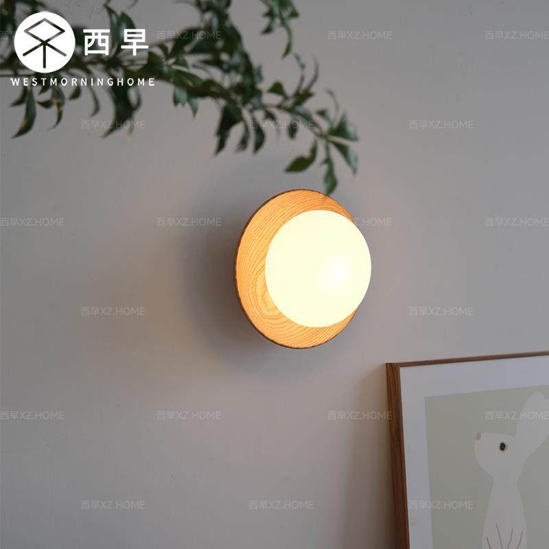 西早 复古实木全铜拉线款壁灯 侘寂风玄关客厅走廊床头氛围吸顶灯