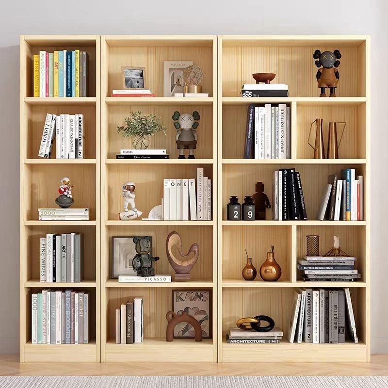 实木松木书柜地板站立式家庭儿童学生书架简单原木客厅图书馆学校
