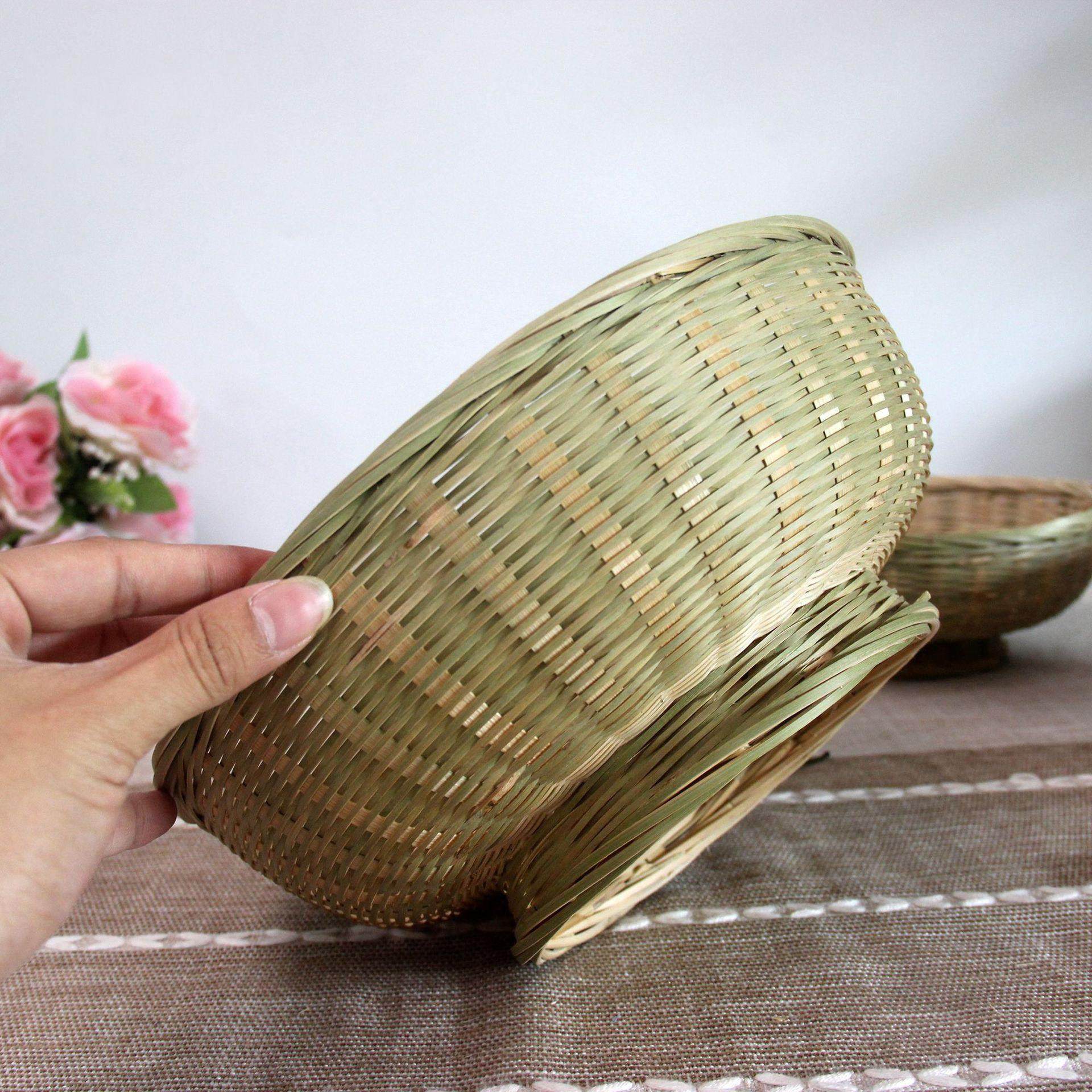 竹编织品竹筛子馒头收纳箩筐高脚水果洗菜篮家用沥水竹簸箕竹筐篮,特色手工艺,竹编/竹雕,淘宝优惠券,粉丝福利购,淘宝优惠卷