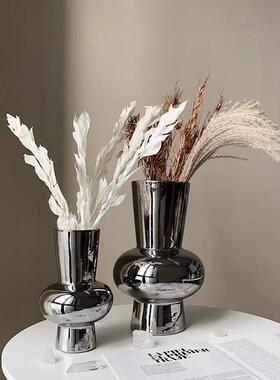 Homeside电镀银色花瓶北欧ins中古风镜面陶瓷花器艺术桌面摆件