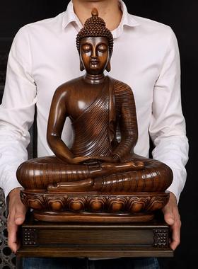 简吟 泰国佛摆件弥勒佛像供奉家居紫檀木色装饰客厅店铺开业礼品