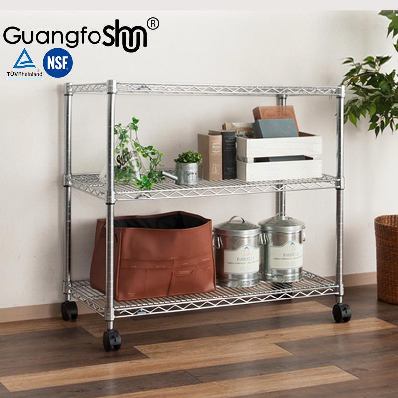 新款三层60cm高不锈钢色可移动带轮子卧室落地杂物收纳置物架盒子