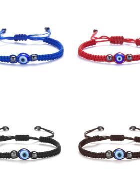 跨境速卖通新款百搭眼睛恶魔之眼圆珠蜡绳手工编织可调节手链