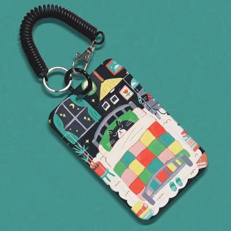 被窝的猫咪插画公交卡学生饭卡校园门厂牌伸缩挂脖卡套高颜值ins