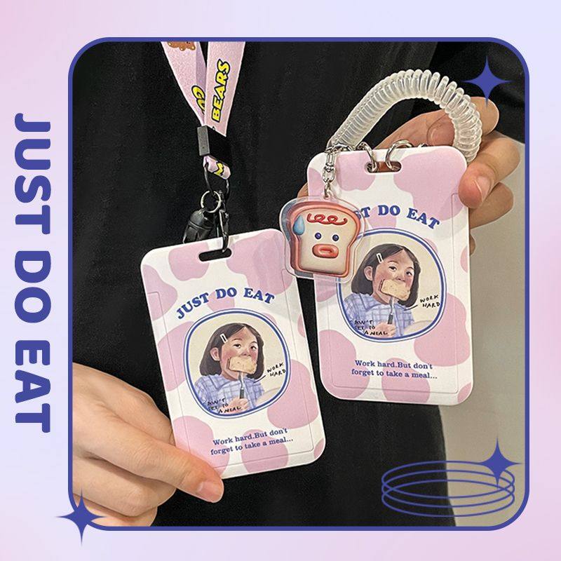 复古风卡套干饭少女证件套学生地铁校园卡钥匙扣防丢挂绳弹力绳接送卡