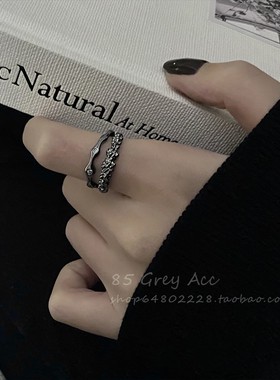 极速时髦住d了!双层肌理锆石开口戒指女冬个性网红食指戒小众设计