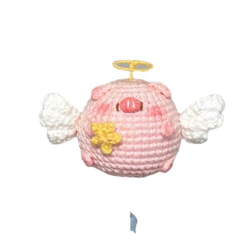 新品手工毛线钩针钩织晚安天使小猪玩偶DIY材料包V钥匙扣挂件自制