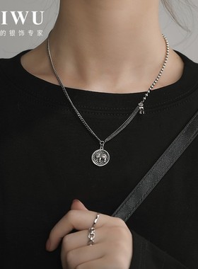 极速饰悟银饰叠j戴复古笑脸大象项链女小众设计感双层叠戴秋冬款