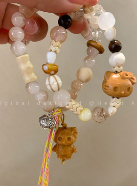 极速木质可c爱小猫串珠编织手链女复古百搭网红闺蜜手串少女心气