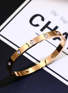 极速玫瑰金手镯轻奢小众q设计感钛钢素圈精致网红爆款满钻2020年