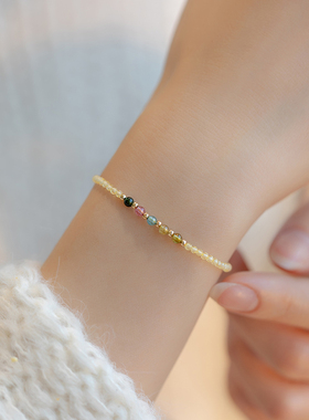 极速招财一夜暴富极m细黄水晶手链女转运珠超细秋设计感小众助夫