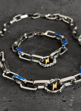 极速闪电设计钛钢项链男嘻哈女小众D设计不掉色锁骨链粗链高街欧