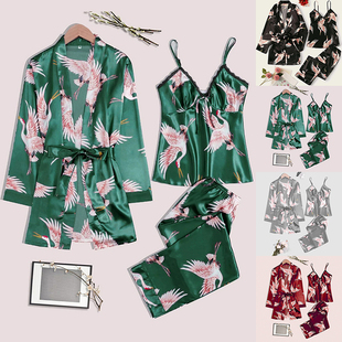 极速suspeenders trousers nightgown three-piece set吊带睡袍套