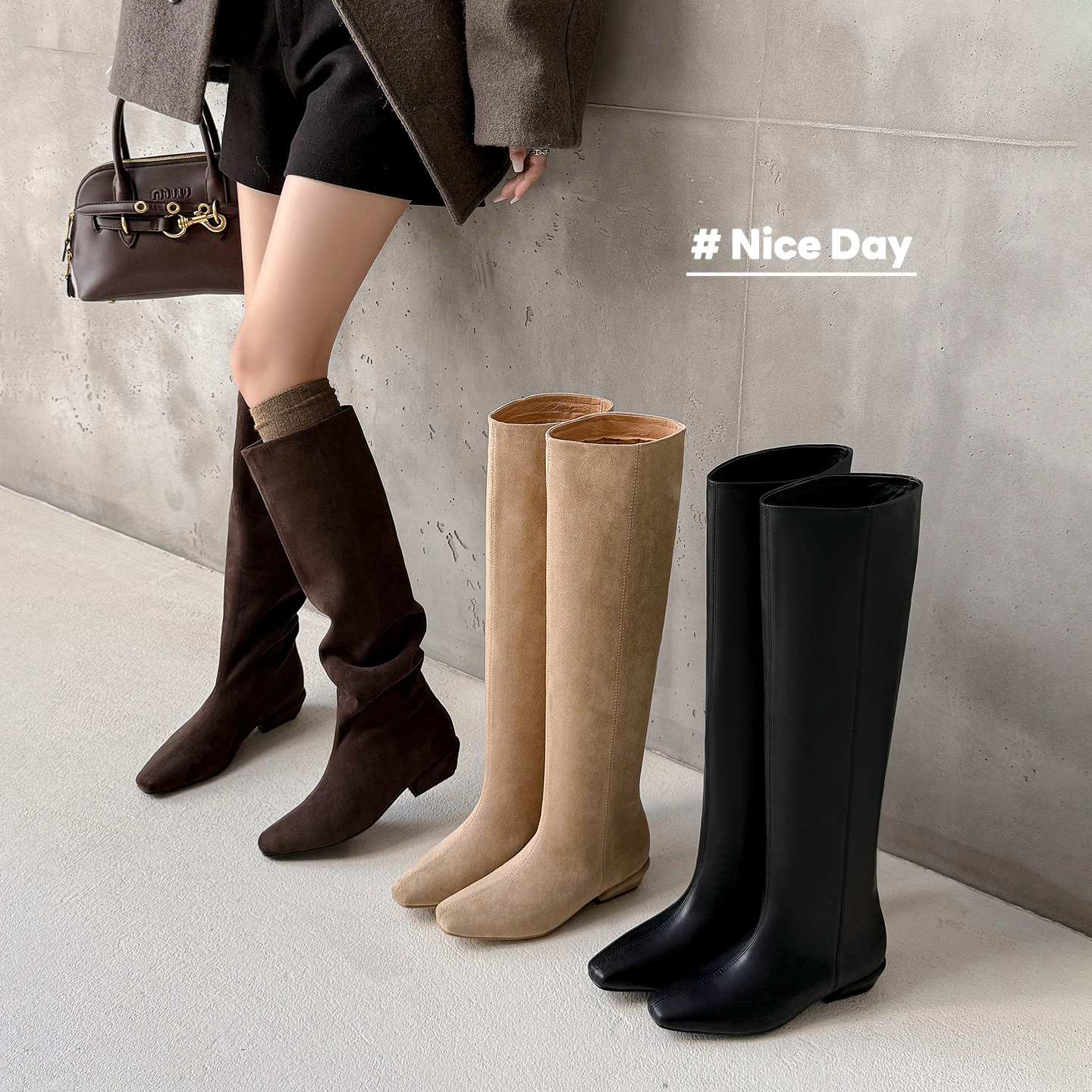 跟高3cm/34-39/秋冬新款极简素面高筒低跟方头长百搭日常长靴,女鞋,时装靴,淘宝优惠券,粉丝福利购,淘宝优惠卷