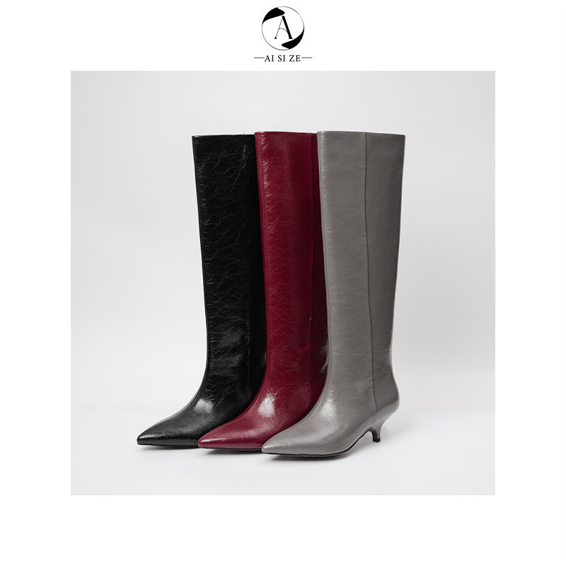 跟高5cm/34-39/634猫跟长筒尖头显瘦时尚内增高四季时装靴