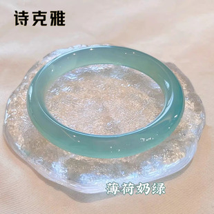 天然翡翠手镯女冰种淡绿色玉髓正圈圆镯通透起光女款玉镯送礼轻奢