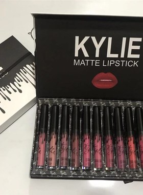 极速爆款kylie 唇彩12支蝴蝶结套装 液体口红套装V欧美亚光上色唇