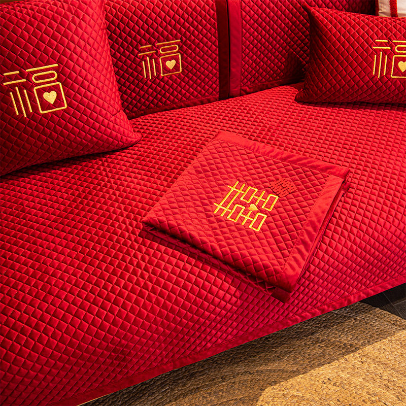 极速天鹅绒红色i沙发垫四季通用加厚喜庆婚庆过年结婚坐垫子皮沙