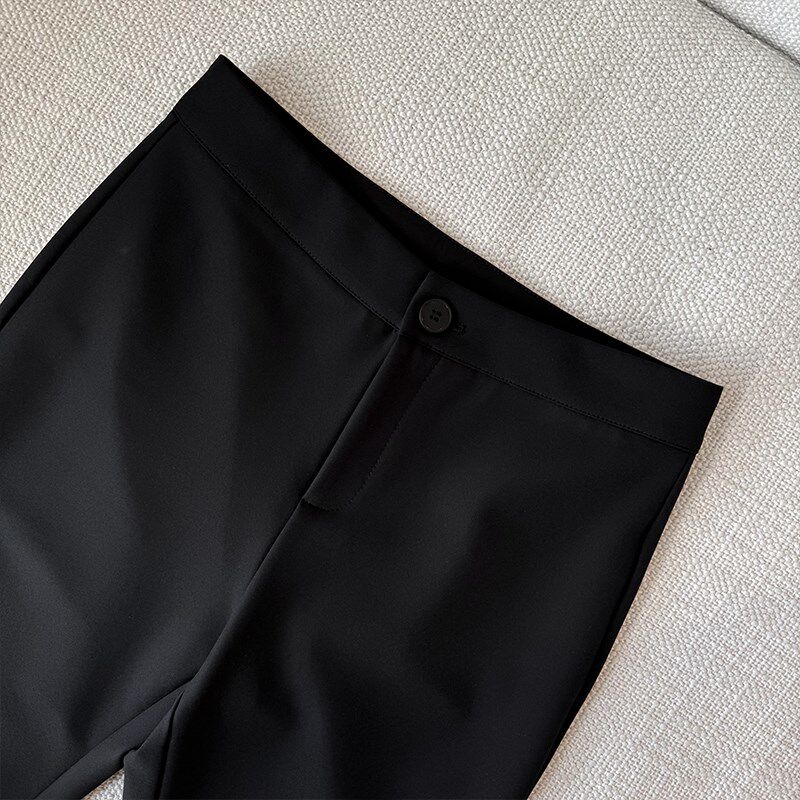 新品荷叶边假两件屁帘围裙裤喇叭裤女春夏高腰显瘦U微喇西装裤休