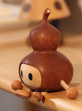 新品小福禄/实木质可爱葫芦挂饰件创G意车载书房装饰摆件新龙年礼