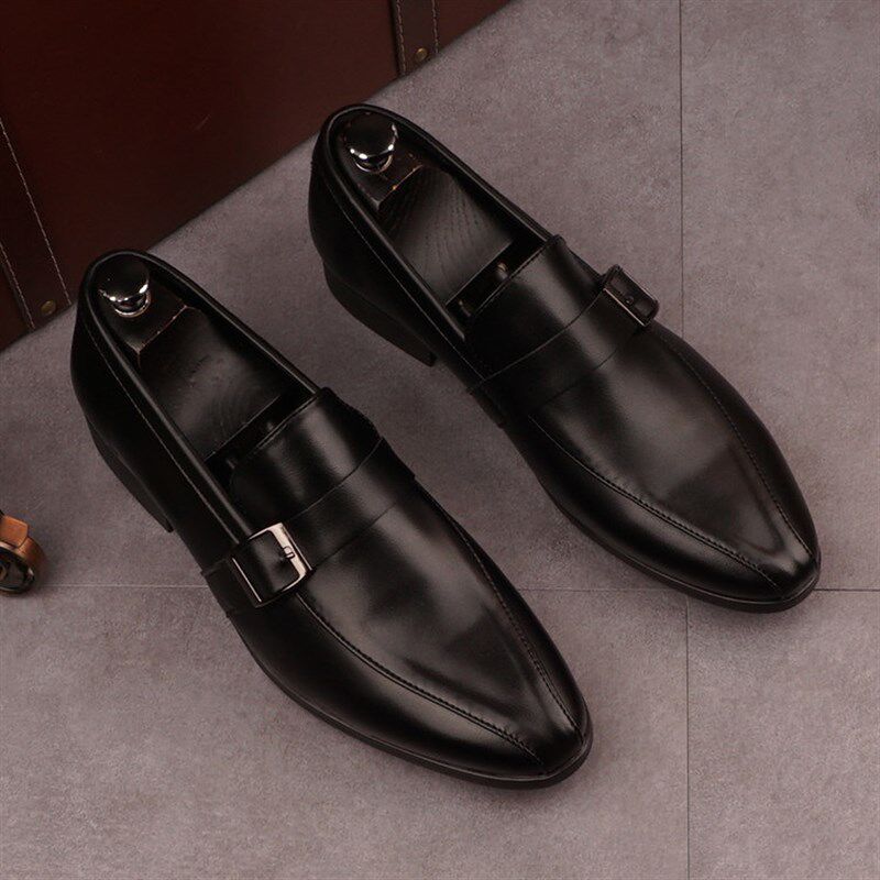 新品商务休闲小方头皮鞋男发型师韩版透气一脚O蹬男鞋白色新郎正