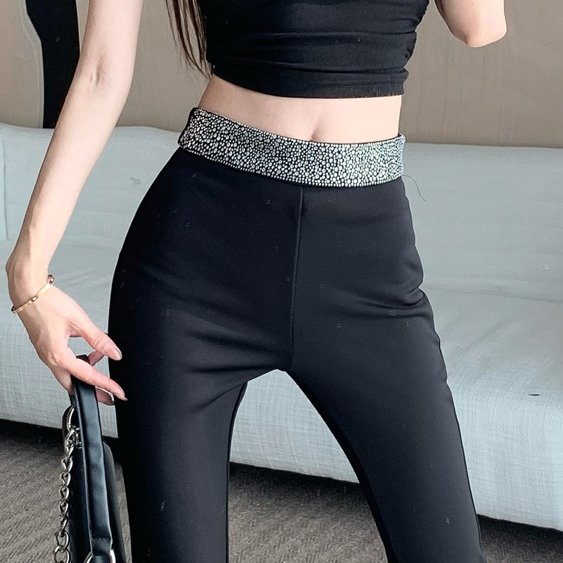 极速黑色西装喇h叭裤女2025春季新款高腰修身显瘦微喇休闲裤拖地