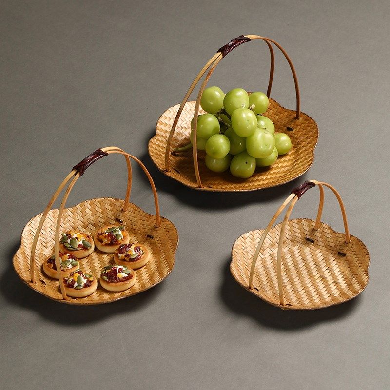 极速竹编手提果盘手工竹制小提篮点心盘茶点托Q盘水果篮中式复古,特色手工艺,竹编/竹雕,淘宝优惠券,粉丝福利购,淘宝优惠卷