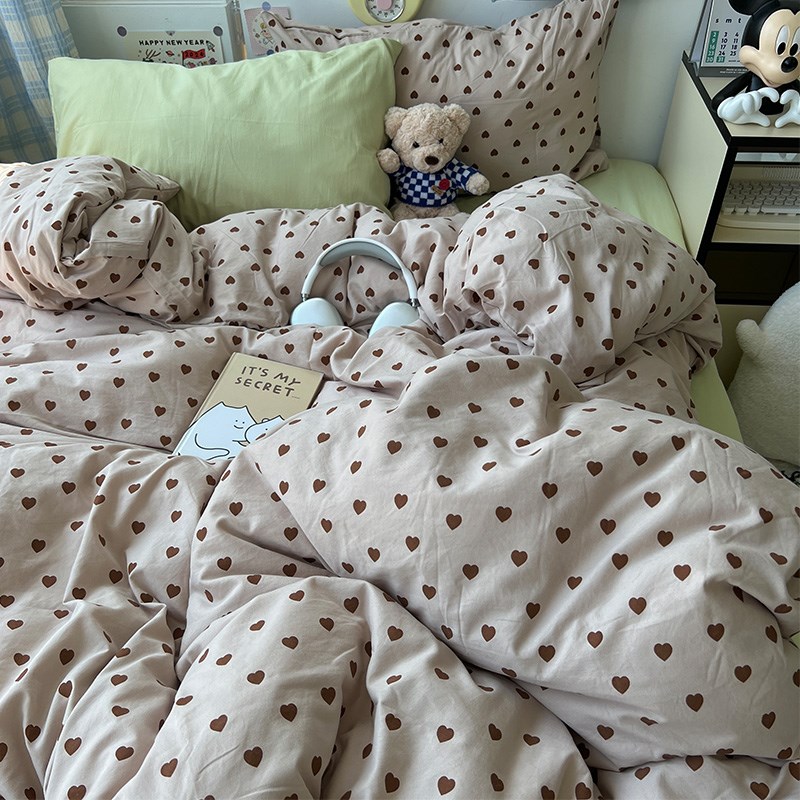 极速insc少女心水洗棉四件套焦糖蘑菇被套床单学生宿舍三件套床上