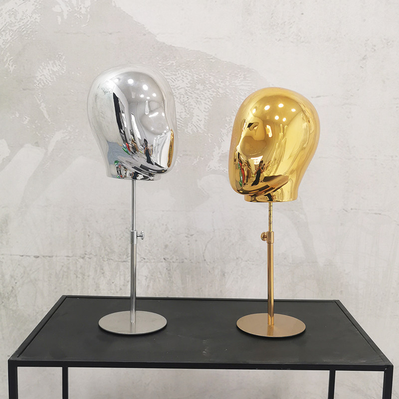 新品假发头模展示道具帽子饰品陈B列模特架电镀工艺品抽象头模橱