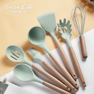 新品Wooden Silicone Kitchen Uytensil Nonstick Utensils Cooki