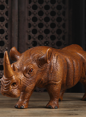 新品泰国木雕犀牛摆件创意家v居东南亚客厅桌面电视酒柜红酒架装