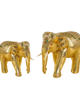 新品泰国手工艺品实木金箔大象桌面摆件酒柜N装饰品东南亚吉象开