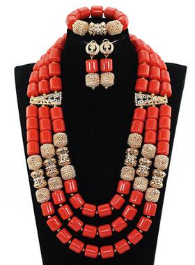 极速3 Layers African Artificial CorFal Beads Necklace Earrin