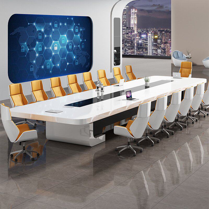 新品贤闽白色办公桌烤漆大型会议桌长桌简约现代洽U谈桌会议室桌