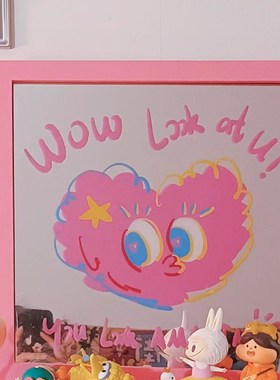 极速粉红色少e女心卡通镜子装饰挂画卧室ins风房间布置镜面桌面摆