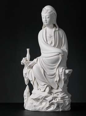 新品戴玉a堂陶瓷坐岩自在观音菩萨省级大师林建平供奉家用客厅收
