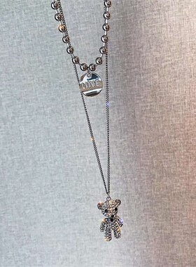 极速Titanium steel full diamond double-layer BearU Necklace