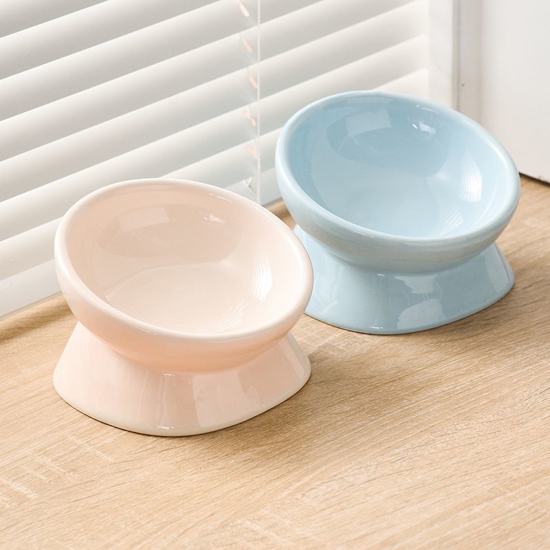 极速猫碗陶瓷猫食盆矮脚猫拿破仑幼猫宠物碗斜口保Y护颈椎防打翻