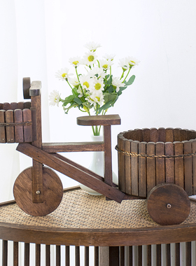 新品泰国木雕自行l车单车造型摆件创意木质工艺品家居客厅桌面装