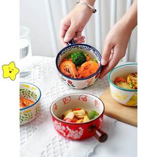极速日式带把g手柄的小碗单个儿童创意一人食可爱碗餐具陶瓷泡面